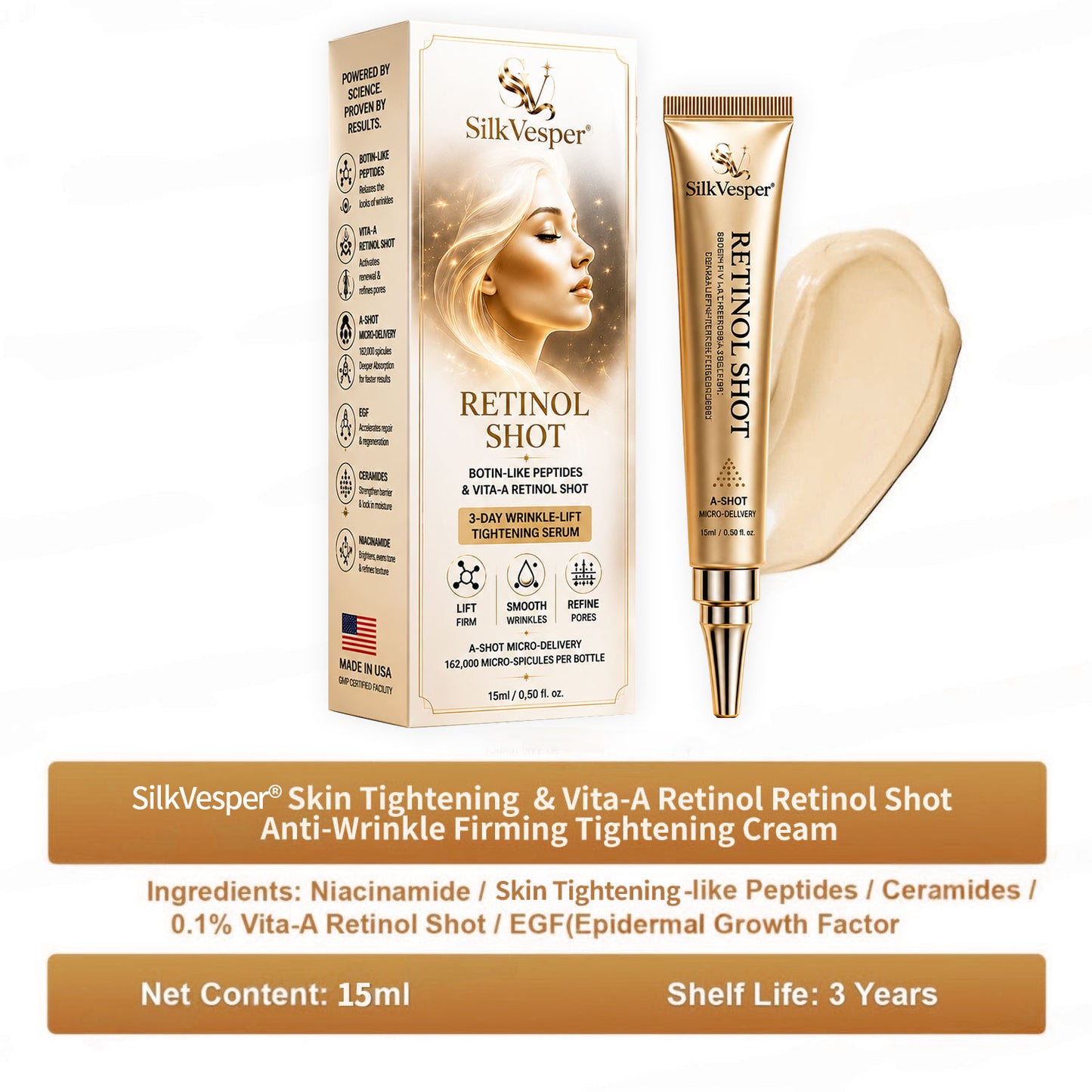 🧠👨‍⚕️Made and shipped from the USA 💫SilkVesper® Botin & Vita-A Retinol Shot Wrinkle-Lift Tightening cream - Last Day Promotion 70% OFF